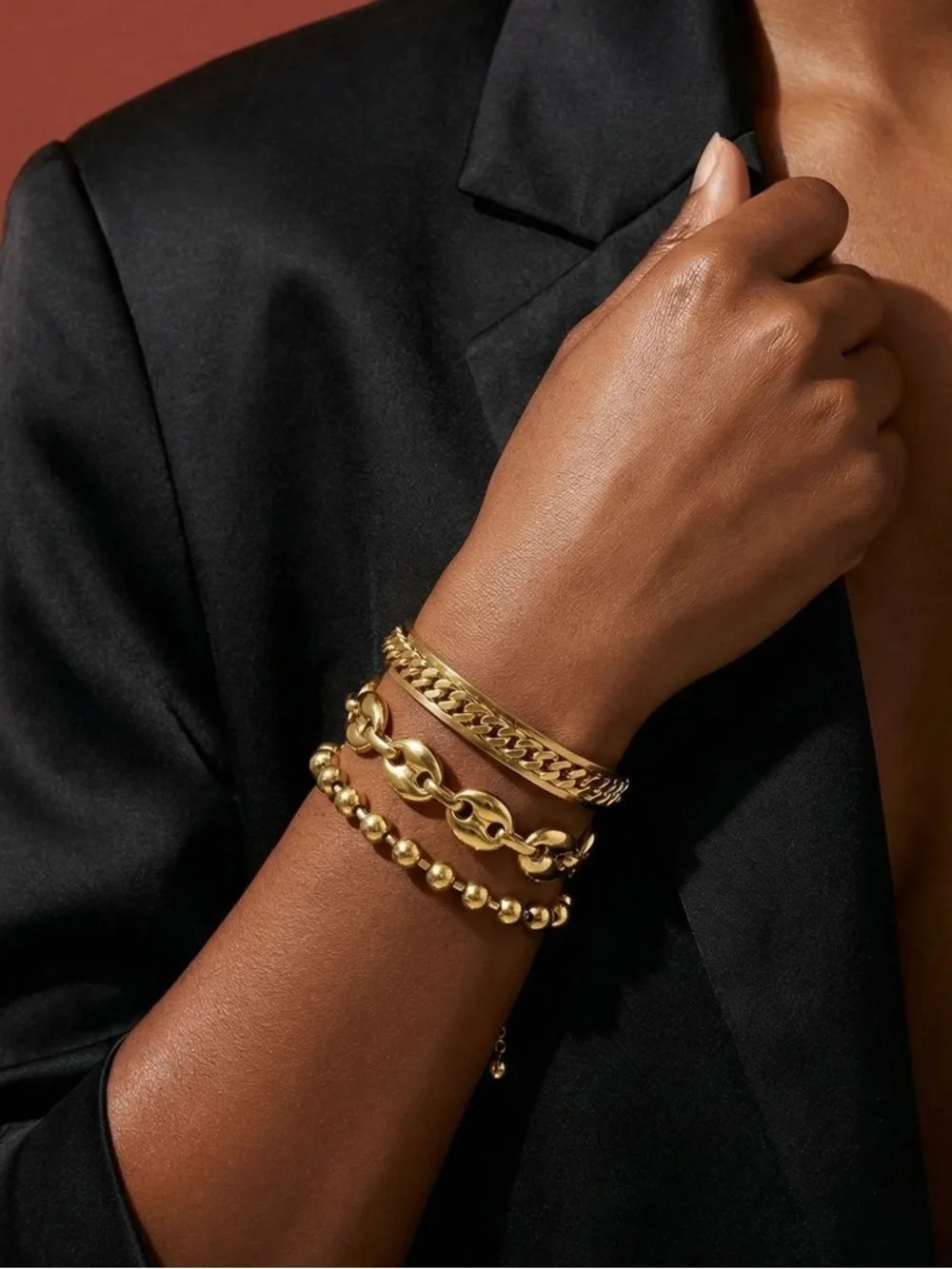 14K Gold Plated Cuff Bracelet with Cuban Link Detail | Minimalist Gold Bangle